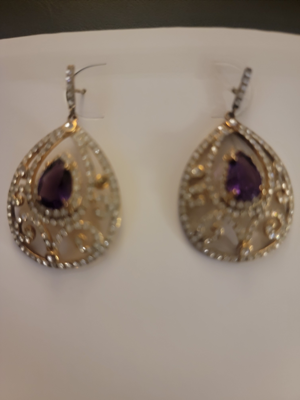 jcpenney Gold-Tone Filigree Teardrop Earrings with Purple Stone